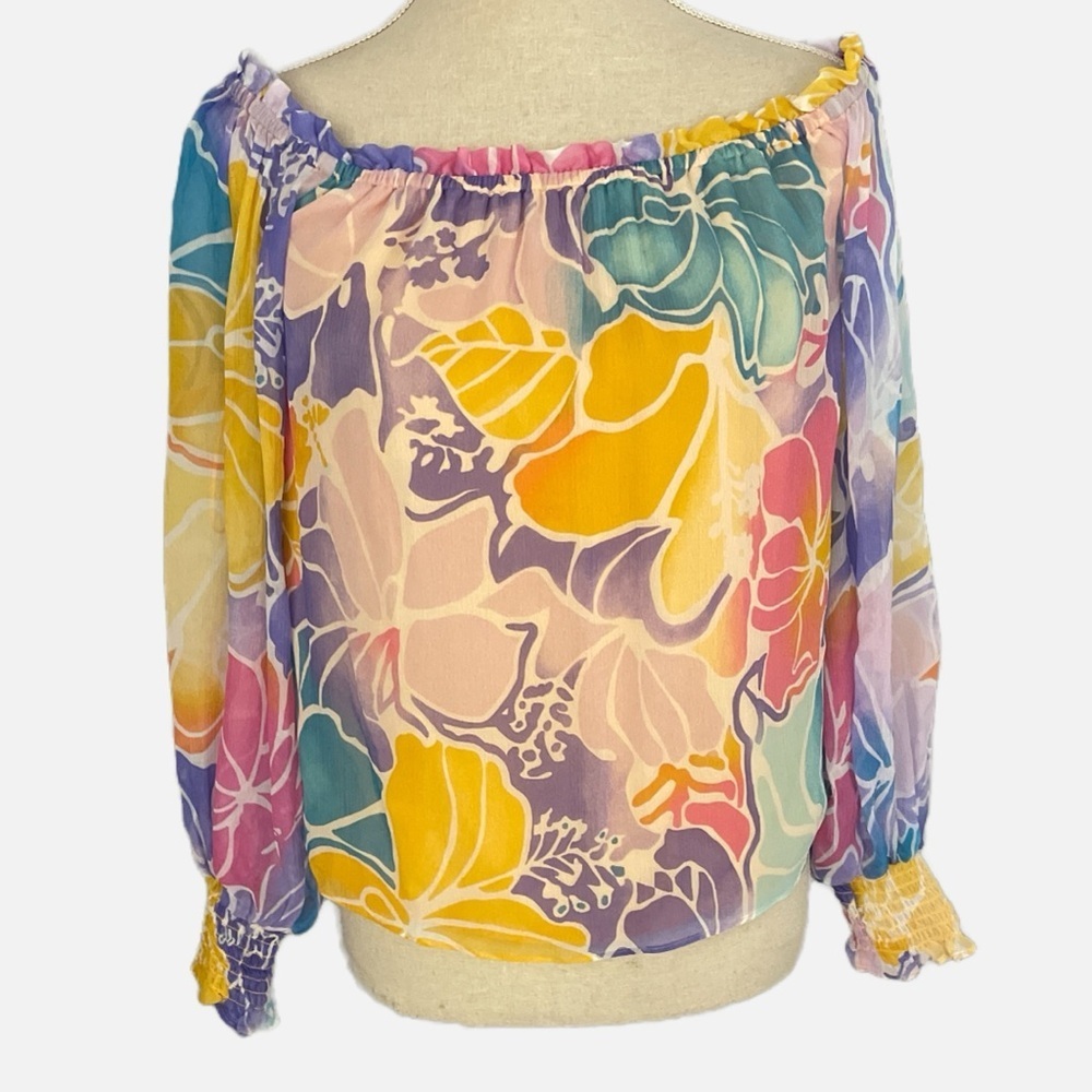 Ramy Brook Addison Blouse Women's Size XS Multicolour Floral Silk Off Shoulder - Picture 2 of 14